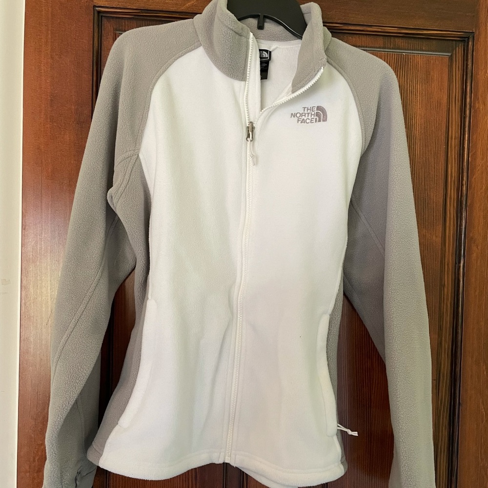 White and Gray Northface Fleece Jacket
